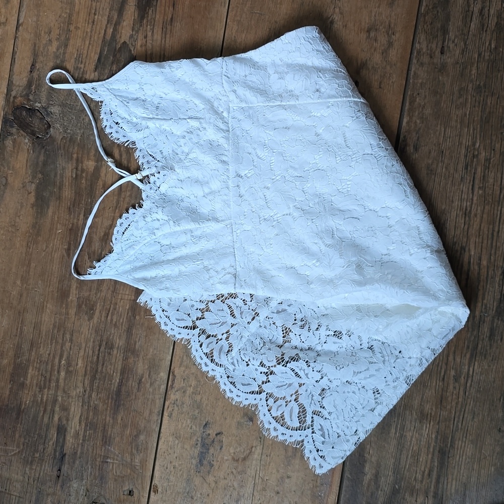 Lulus white dress high/low with lace